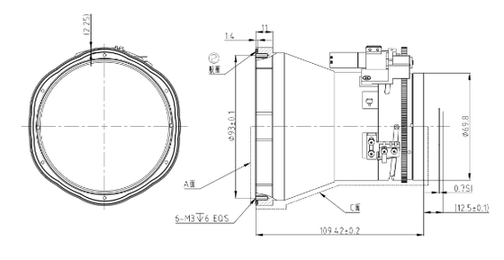 150mm F1.2 1280×1024@12μm LWIR Fixed-Focus Lens dengan Upgrade Germanium-to-Chalcogenide untuk Thermal Imaging